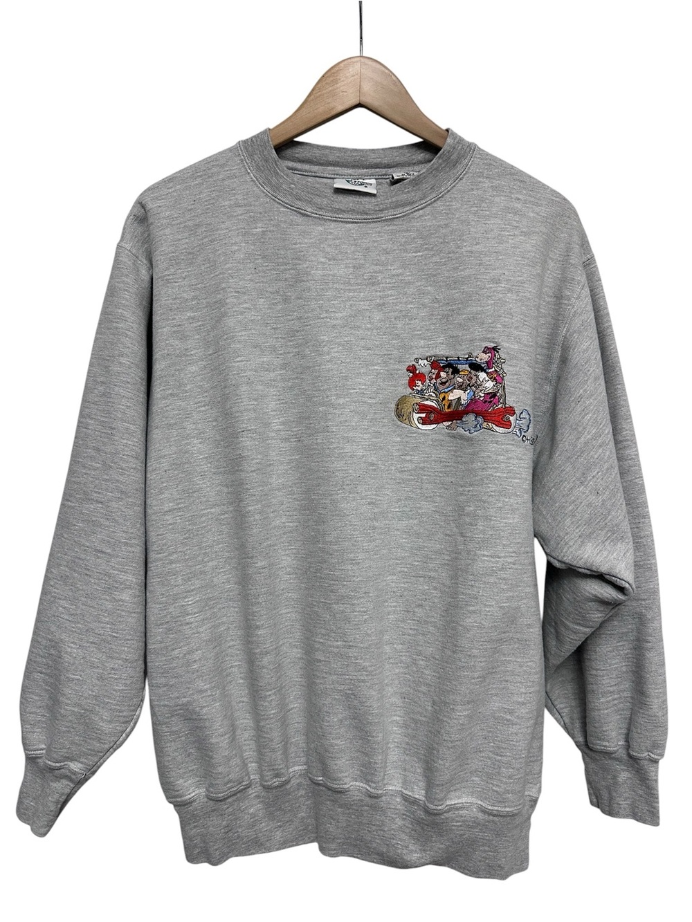 Blitzz Studios Men’s 90s Flintstones Embroidered Crewneck Sweatshirt Gray Large